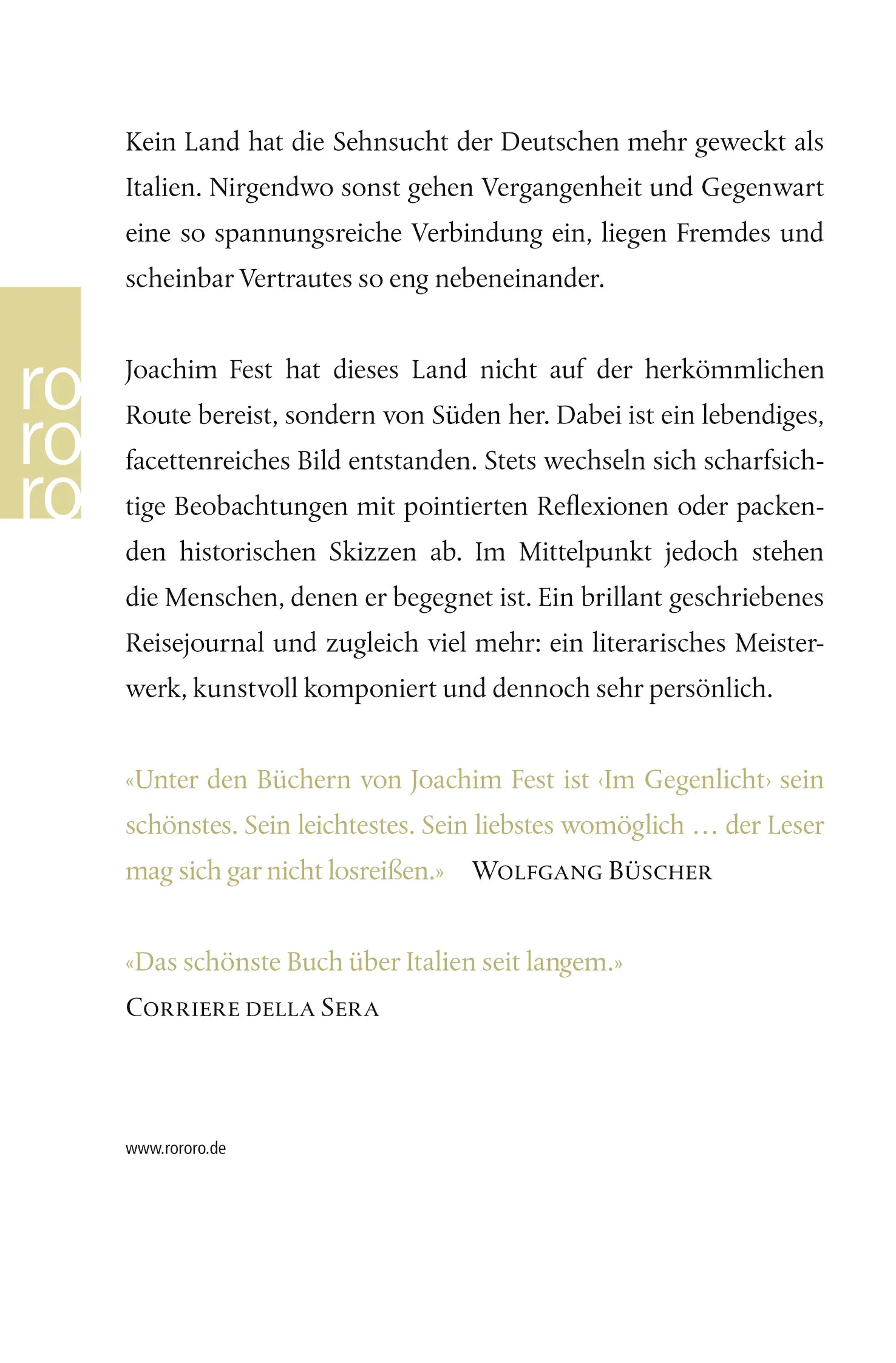Buchrückseite von 'Im Gegenlicht' mit Klappentext - Taschenbuch