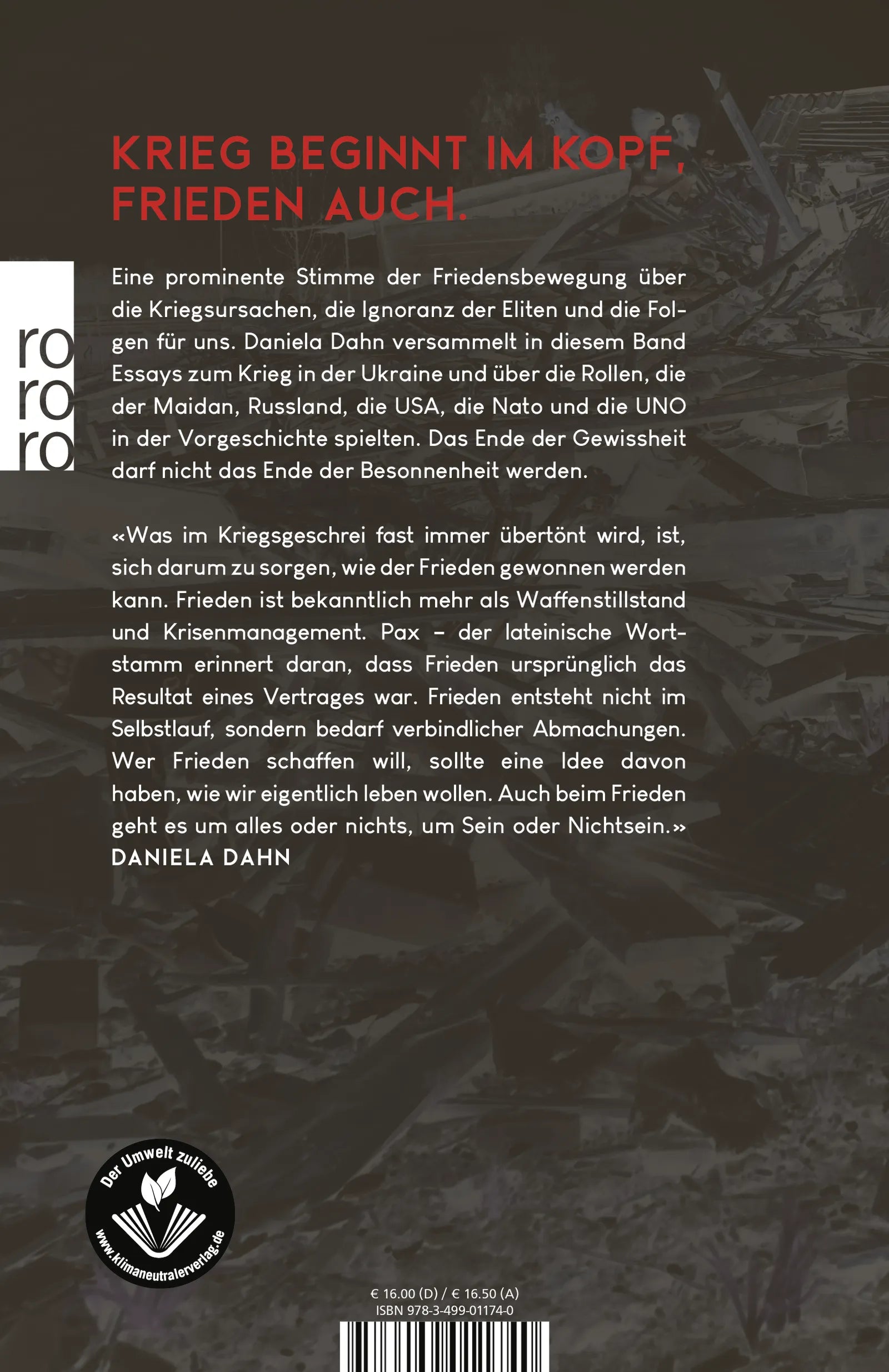 Buchrückseite von 'Im Krieg verlieren auch die Sieger' mit Klappentext - Paperback
