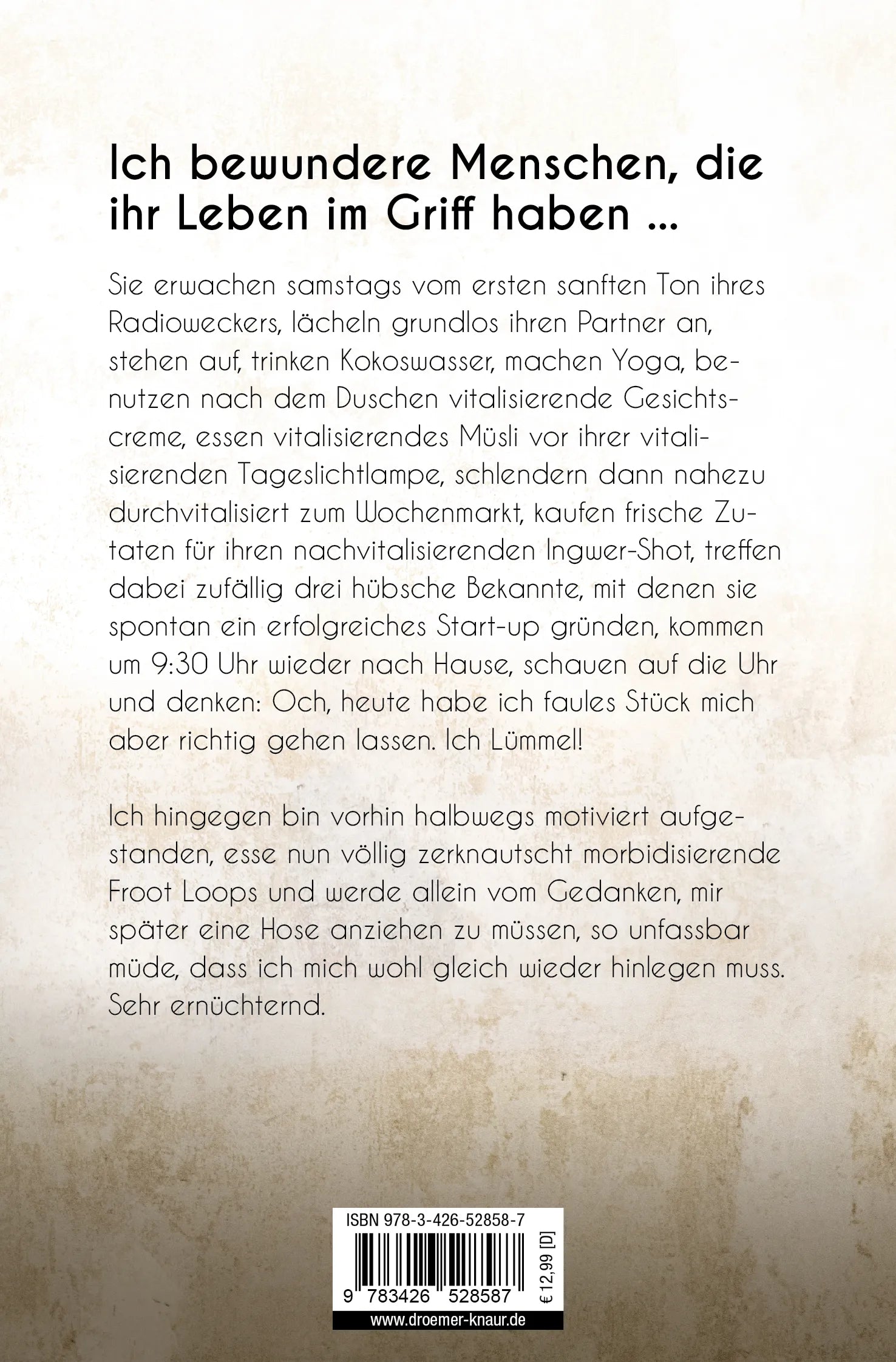 Buchrückseite von 'Im Regenbogen der guten Laune bin ich das Beige' mit Klappentext - Taschenbuch