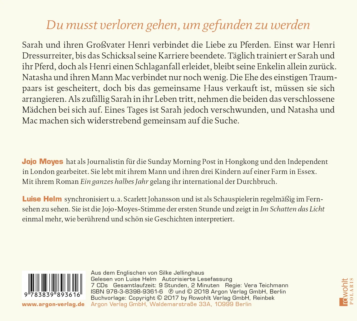 Buchrückseite von 'Im Schatten das Licht' mit Klappentext - Hörbuch (CD)