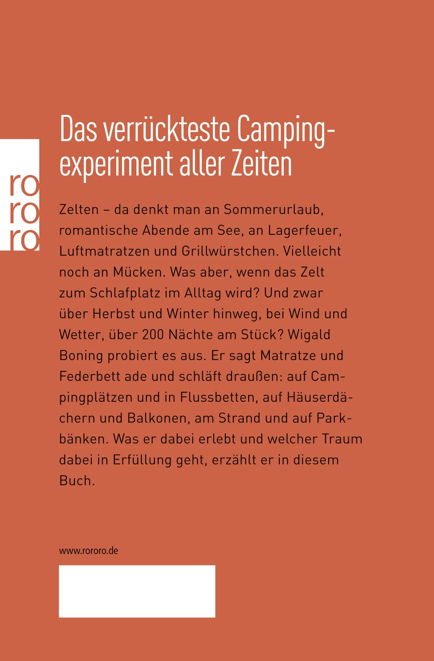 Buchrückseite von 'Im Zelt' mit Klappentext - Taschenbuch