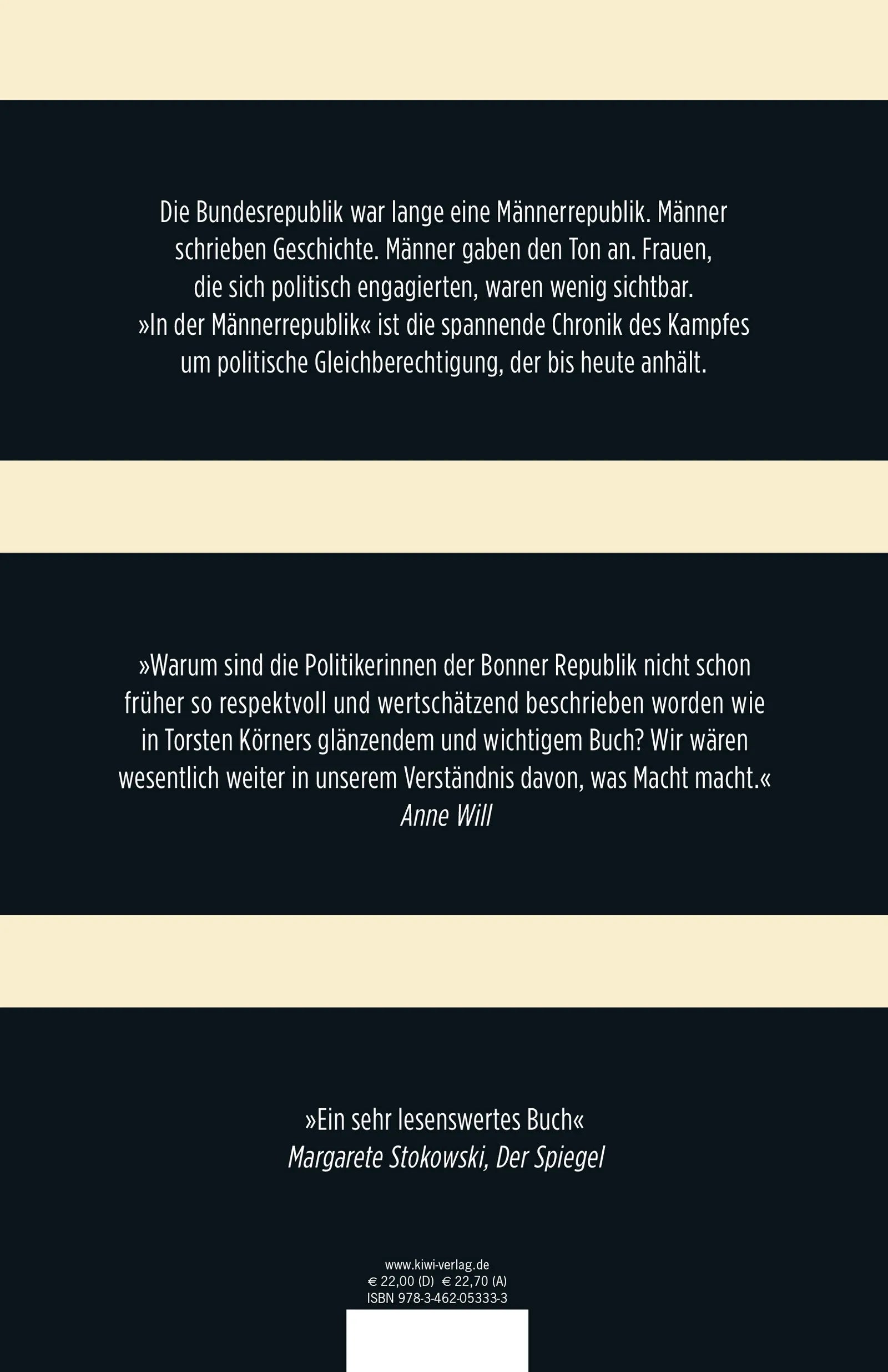 Buchrückseite von 'In der Männer-Republik' mit Klappentext - Gebundene Ausgabe