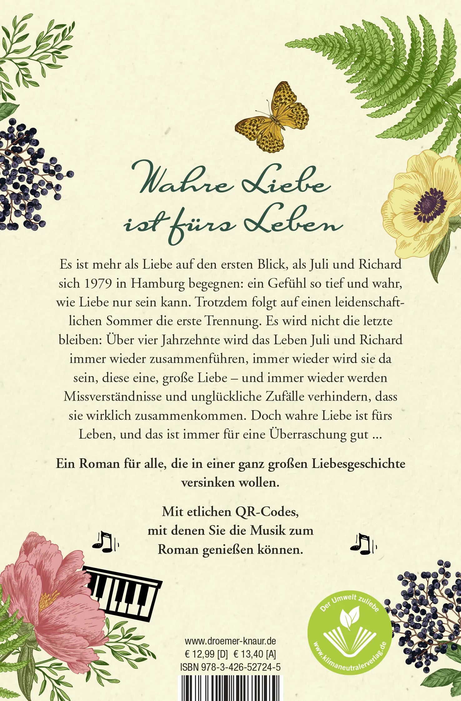 Buchrückseite von 'In Liebe, für immer' mit Klappentext - Taschenbuch