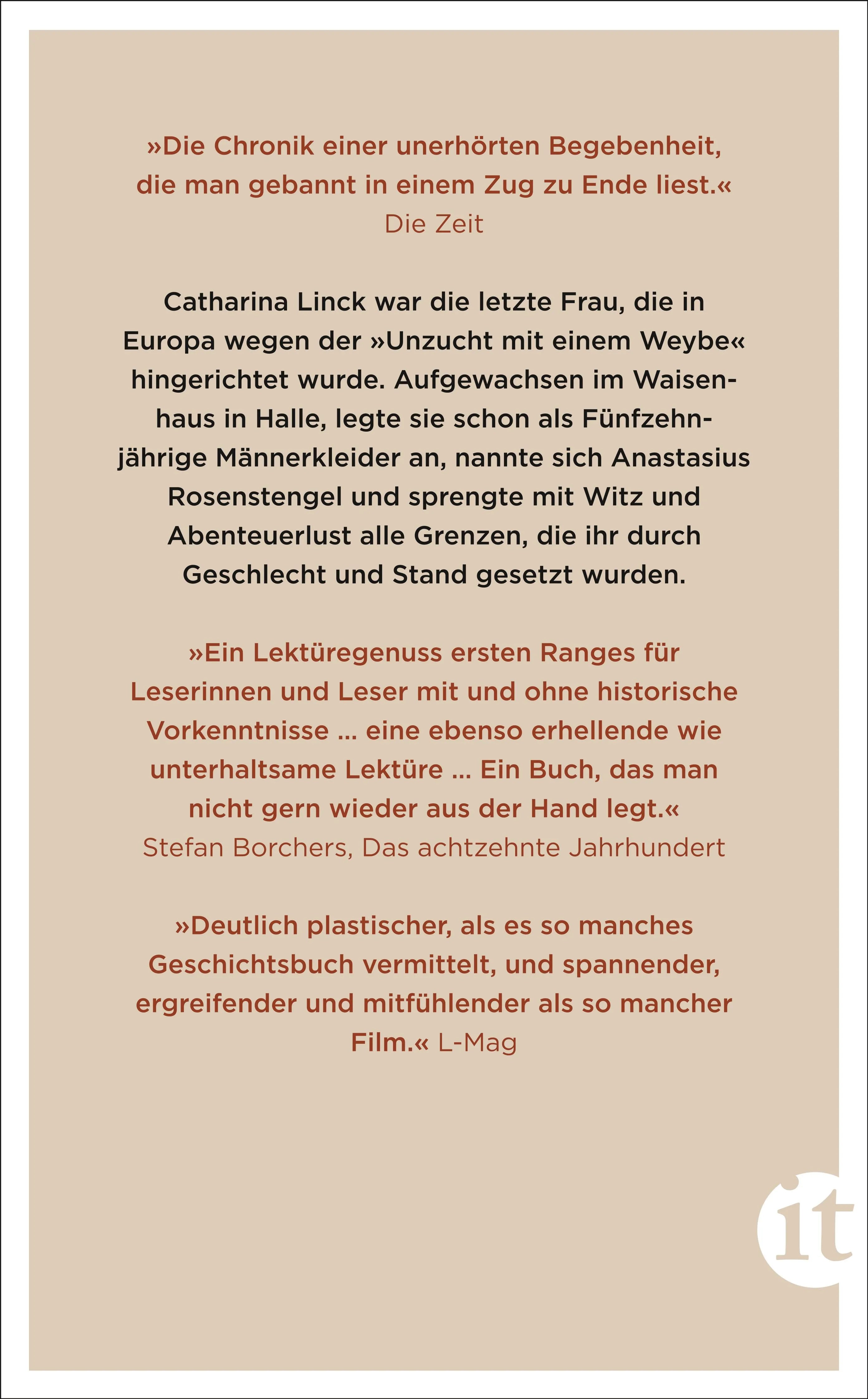 Buchrückseite von 'In Männerkleidern' mit Klappentext - Taschenbuch