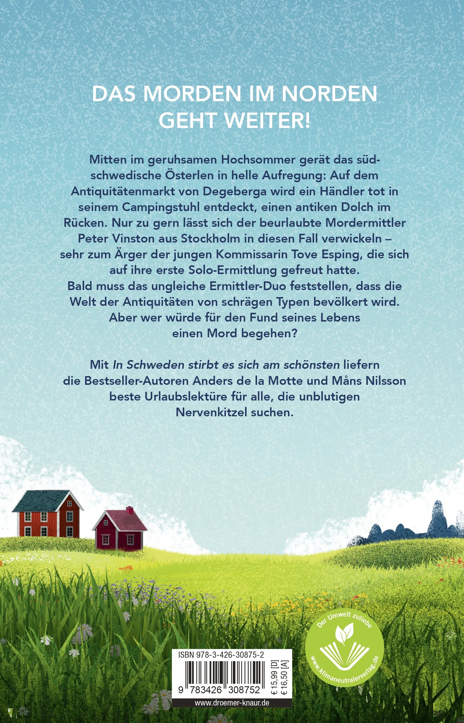 Buchrückseite von 'In Schweden stirbt es sich am schönsten' mit Klappentext - Paperback