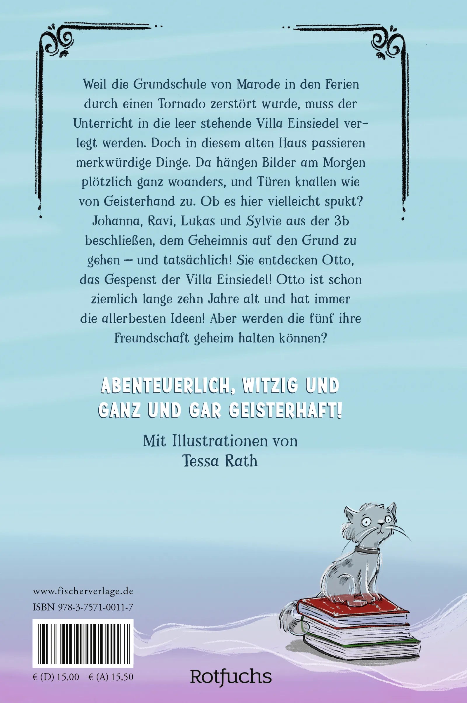 Buchrückseite von 'In unserer Schule spukt's – Das Geheimnis der Villa Einsiedel' mit Klappentext - Gebundene Ausgabe
