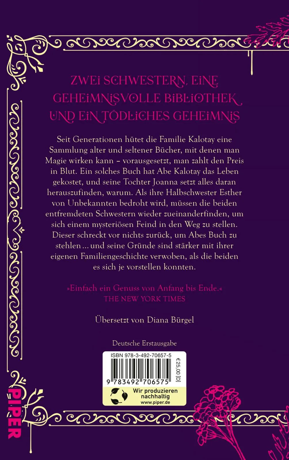 Buchrückseite von 'Ink Blood Mirror Magic' mit Klappentext - Gebundene Ausgabe