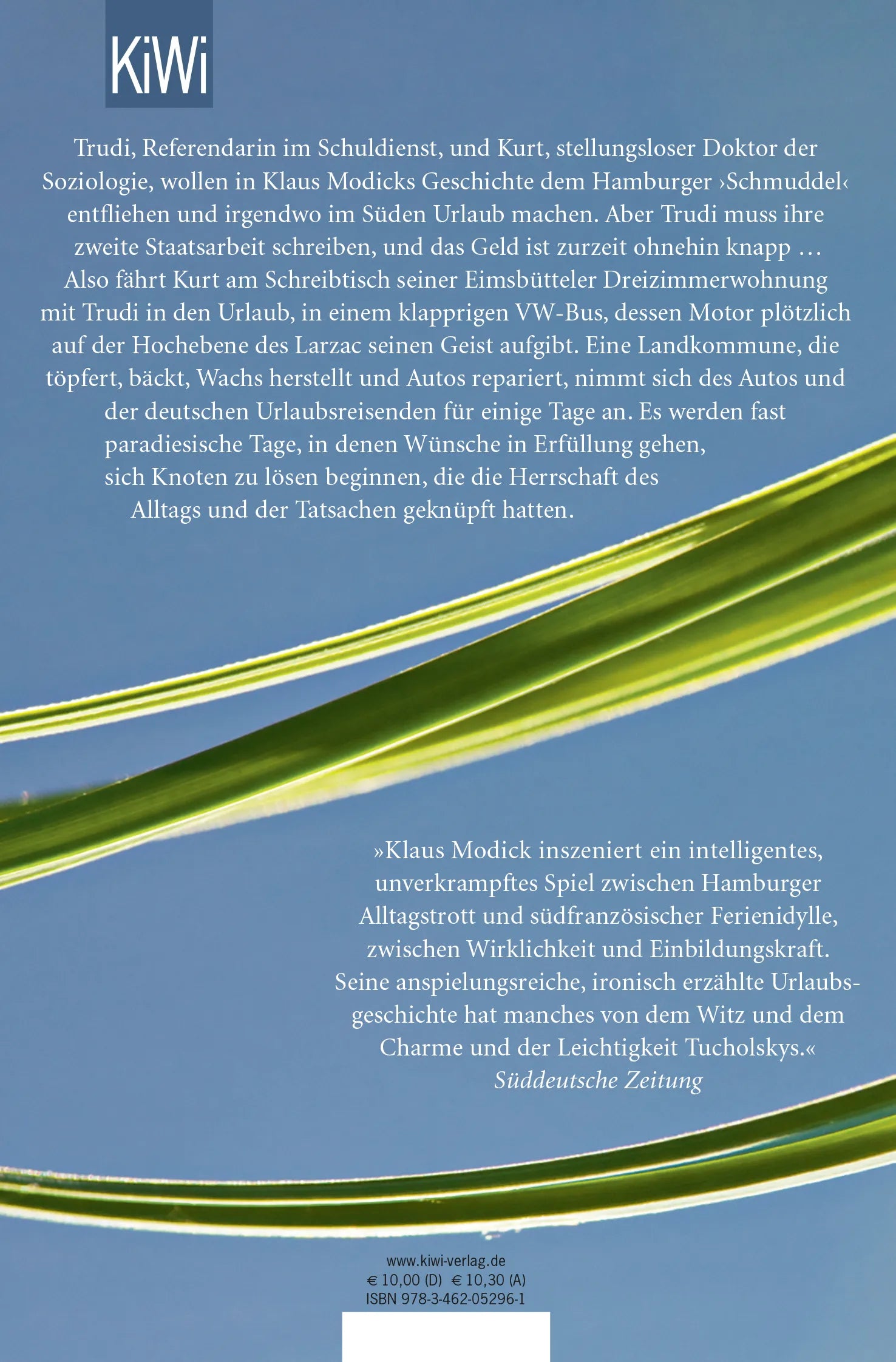 Buchrückseite von 'Ins Blaue' mit Klappentext - Taschenbuch