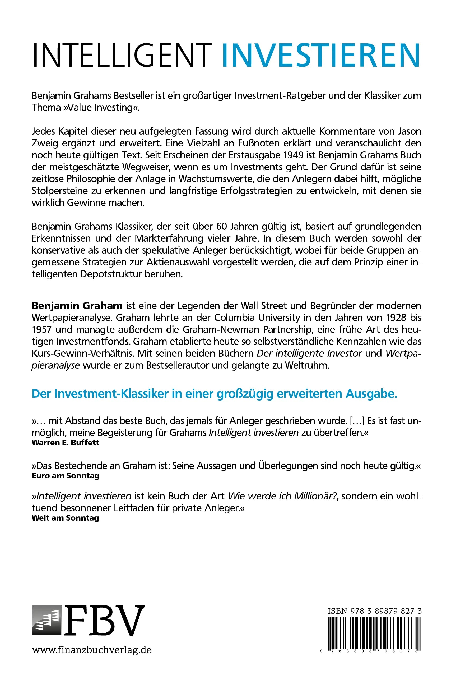 Buchrückseite von 'Intelligent Investieren' mit Klappentext - Gebundene Ausgabe