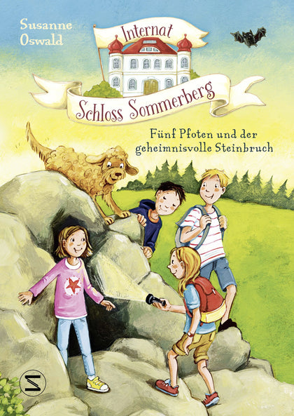 Buchcover von 'Internat Schloss Sommerberg – Fünf Pfoten und der geheimnisvolle Steinbruch' - Gebundene Ausgabe von Susanne Oswald