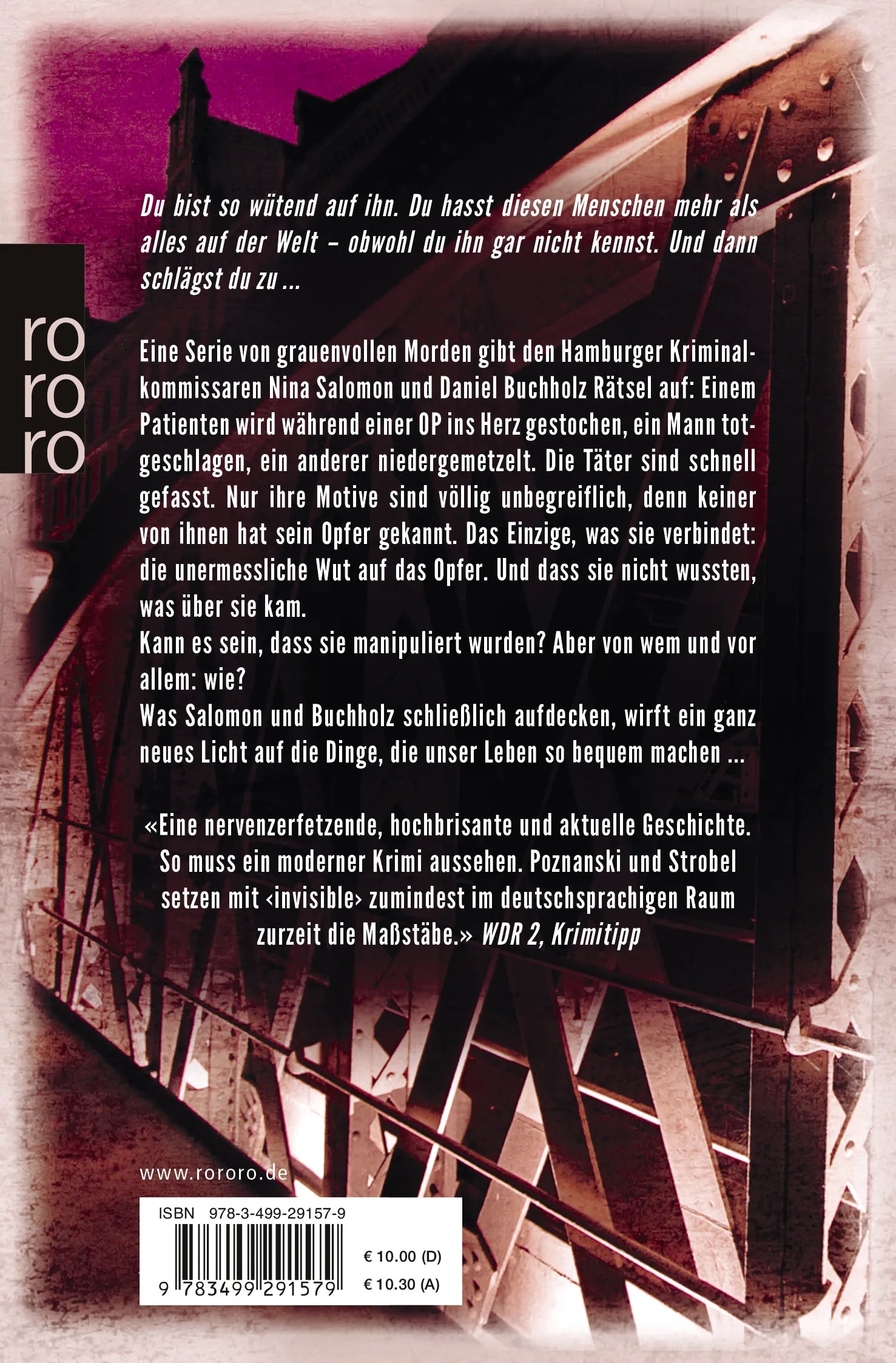 Buchrückseite von 'Invisible' mit Klappentext - Taschenbuch