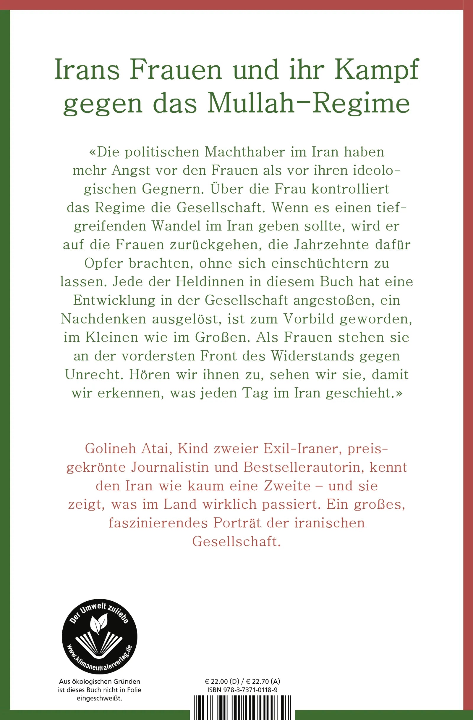 Buchrückseite von 'Iran – die Freiheit ist weiblich' mit Klappentext - Gebundene Ausgabe