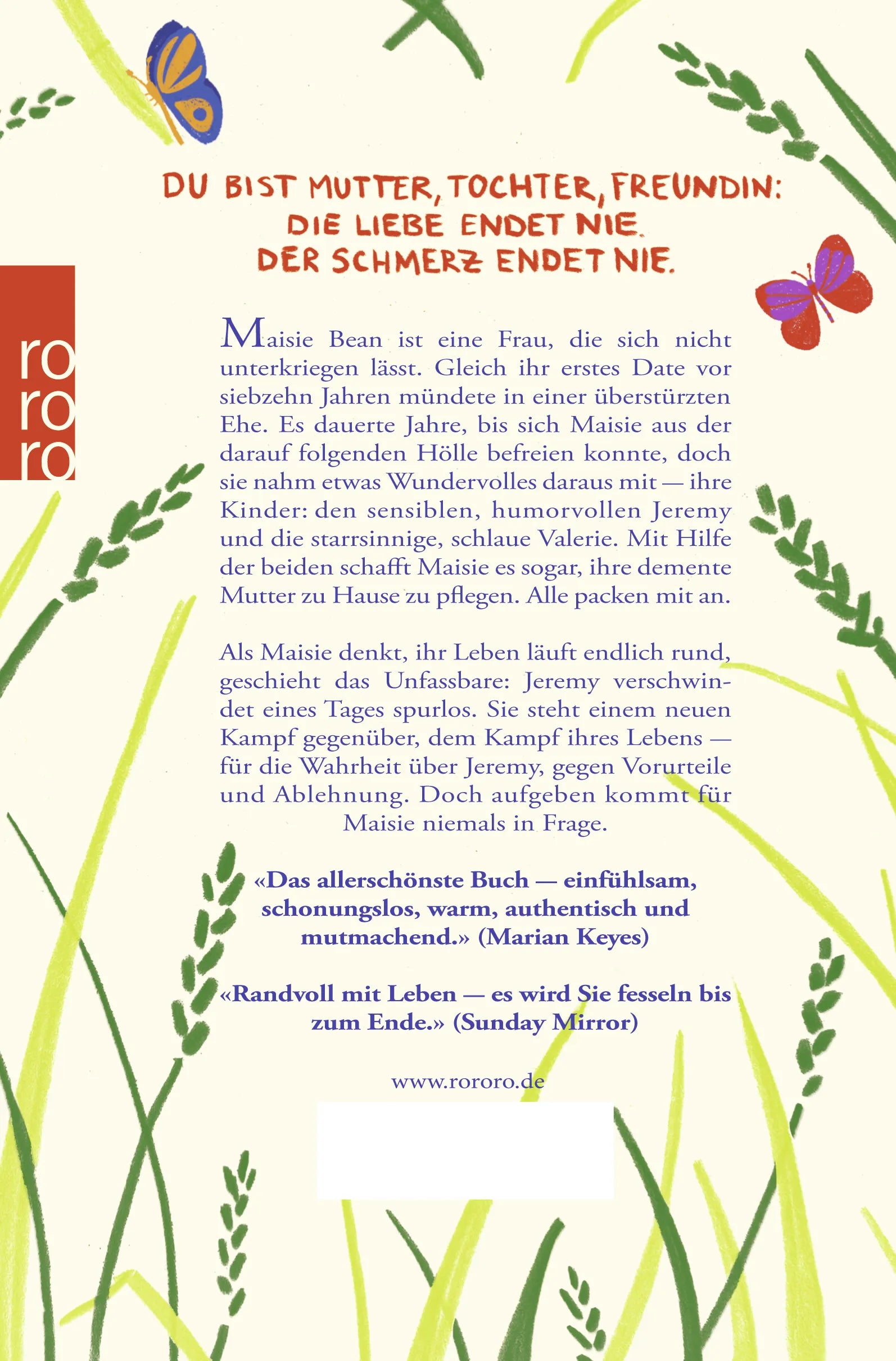 Buchrückseite von 'Irgendwo im Glück' mit Klappentext - Taschenbuch