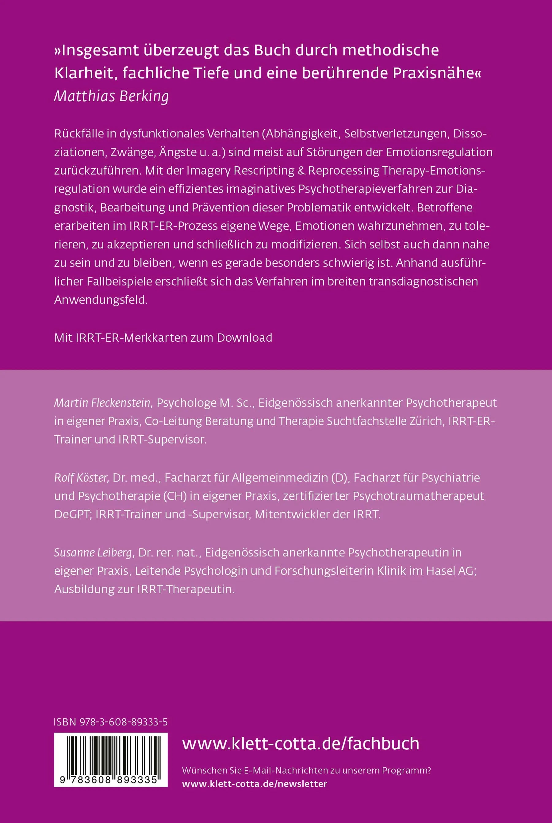 Buchrückseite von 'IRRT-Emotionsregulation' mit Klappentext - Paperback