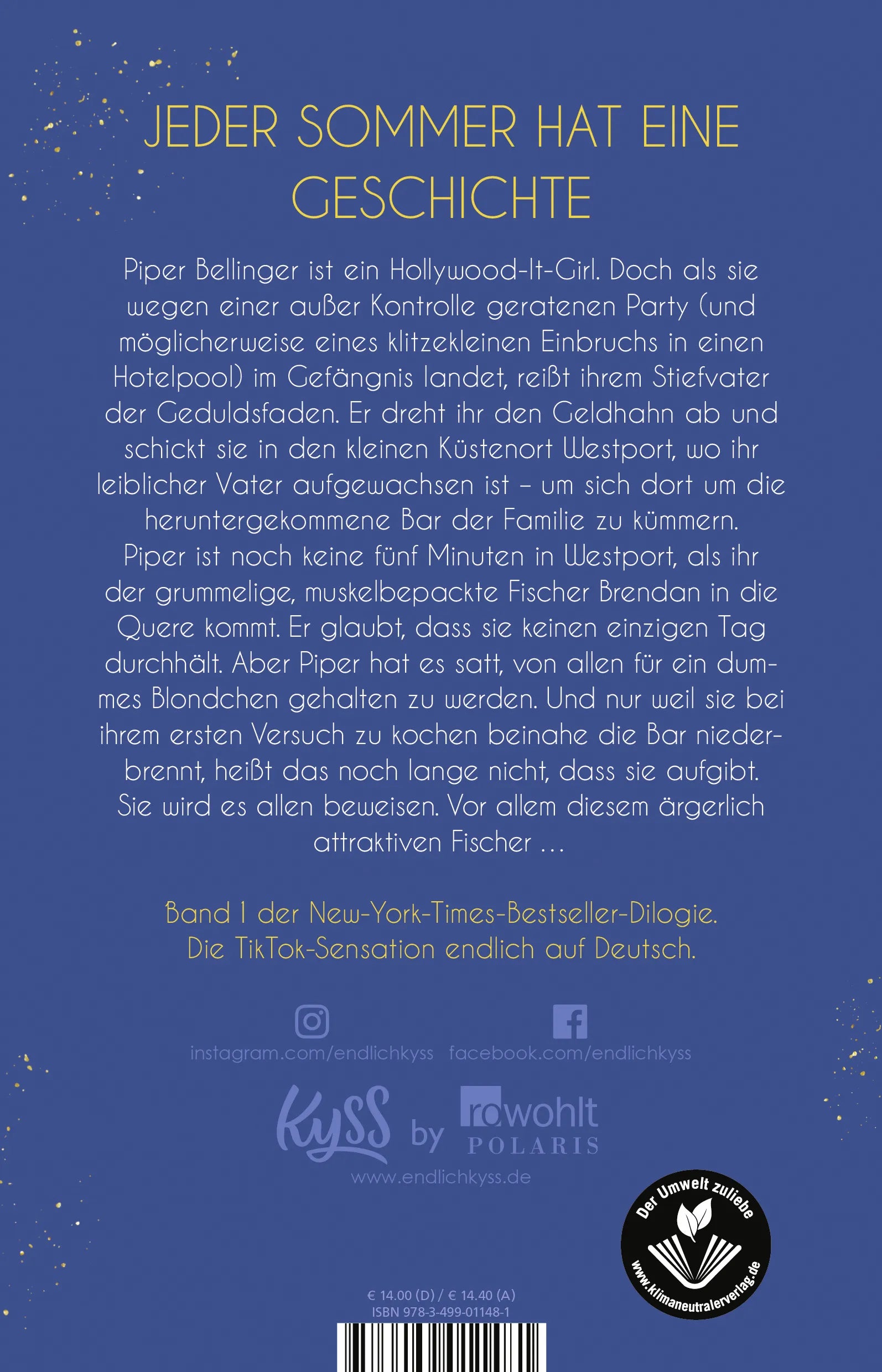 Buchrückseite von 'It happened one Summer' mit Klappentext - Paperback