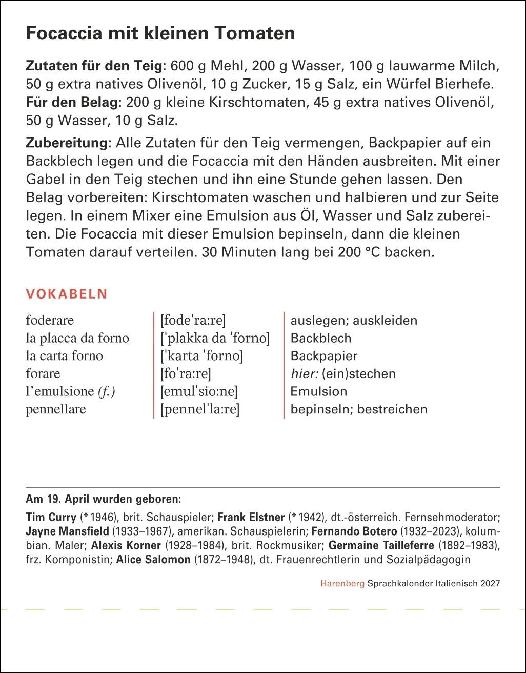 Italienisch Sprachkalender 2027 - Italienisch lernen leicht gemacht - Tagesabreißkalender – Ansicht
