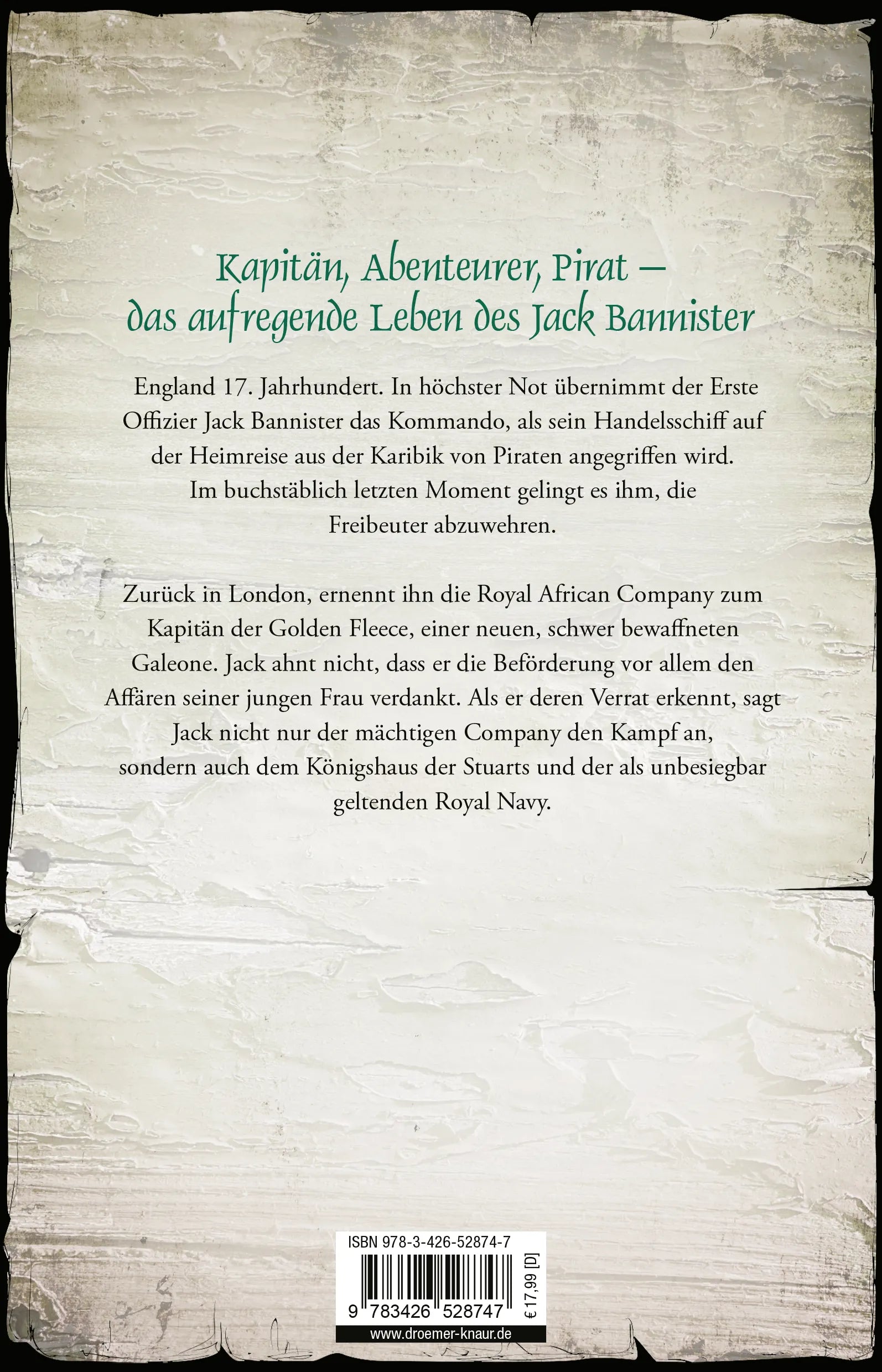Buchrückseite von 'Jack Bannister - Herr der Karibik' mit Klappentext - Paperback