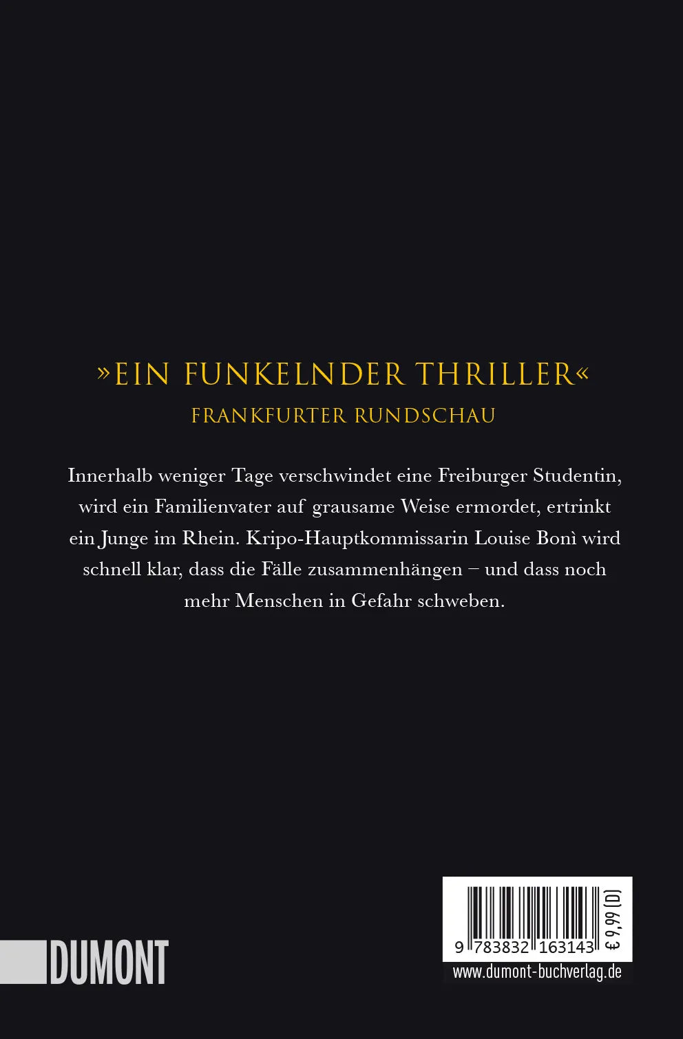 Buchrückseite von 'Jäger in der Nacht' mit Klappentext - Taschenbuch