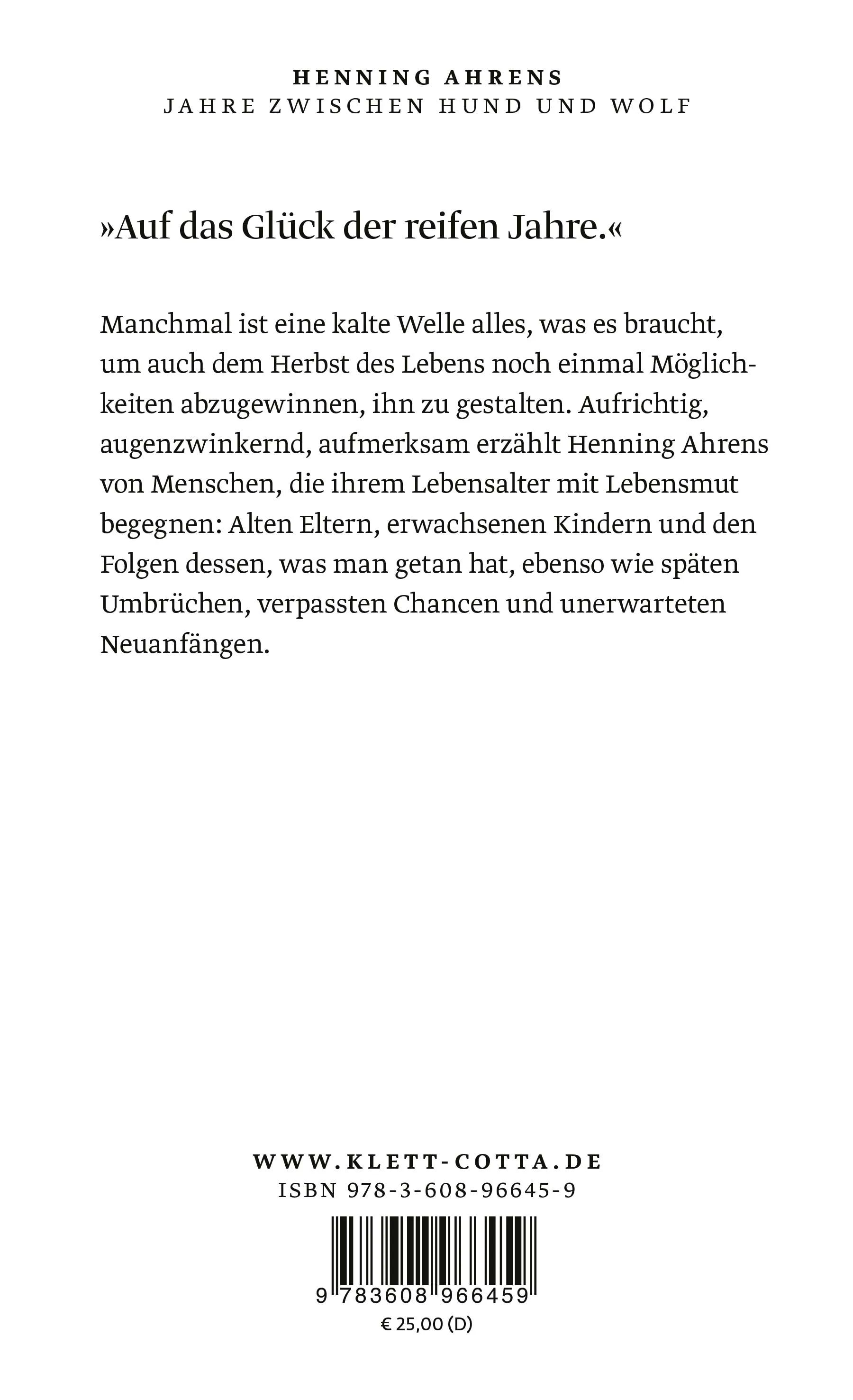 Buchrückseite von 'Jahre zwischen Hund und Wolf' mit Klappentext - Gebundene Ausgabe