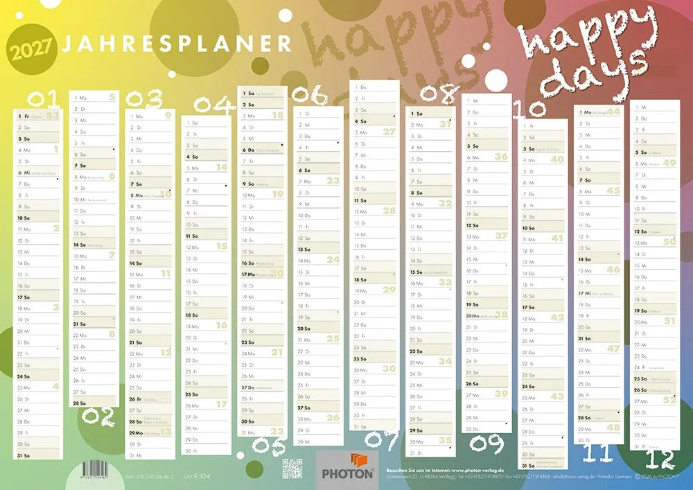 Wandkalender: Jahresplaner "HAPPY DAYS" Kalender 2027