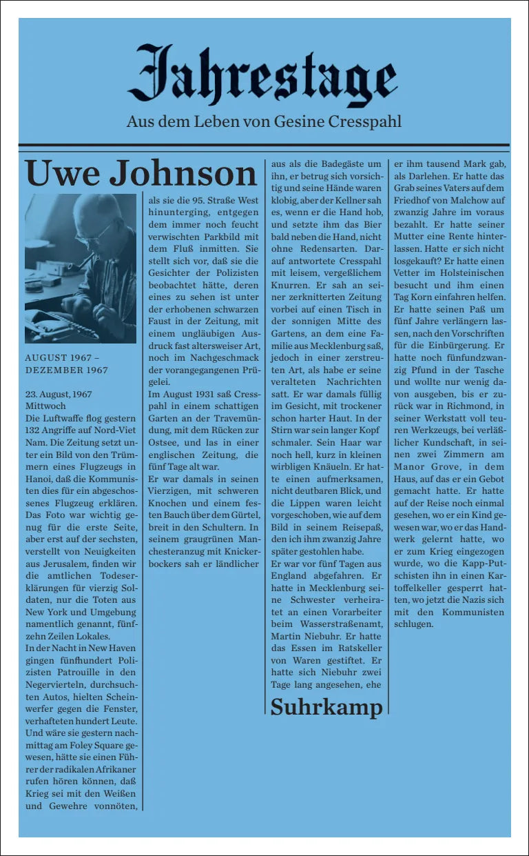 Buchcover von 'Jahrestage 1' - Taschenbuch von Uwe Johnson