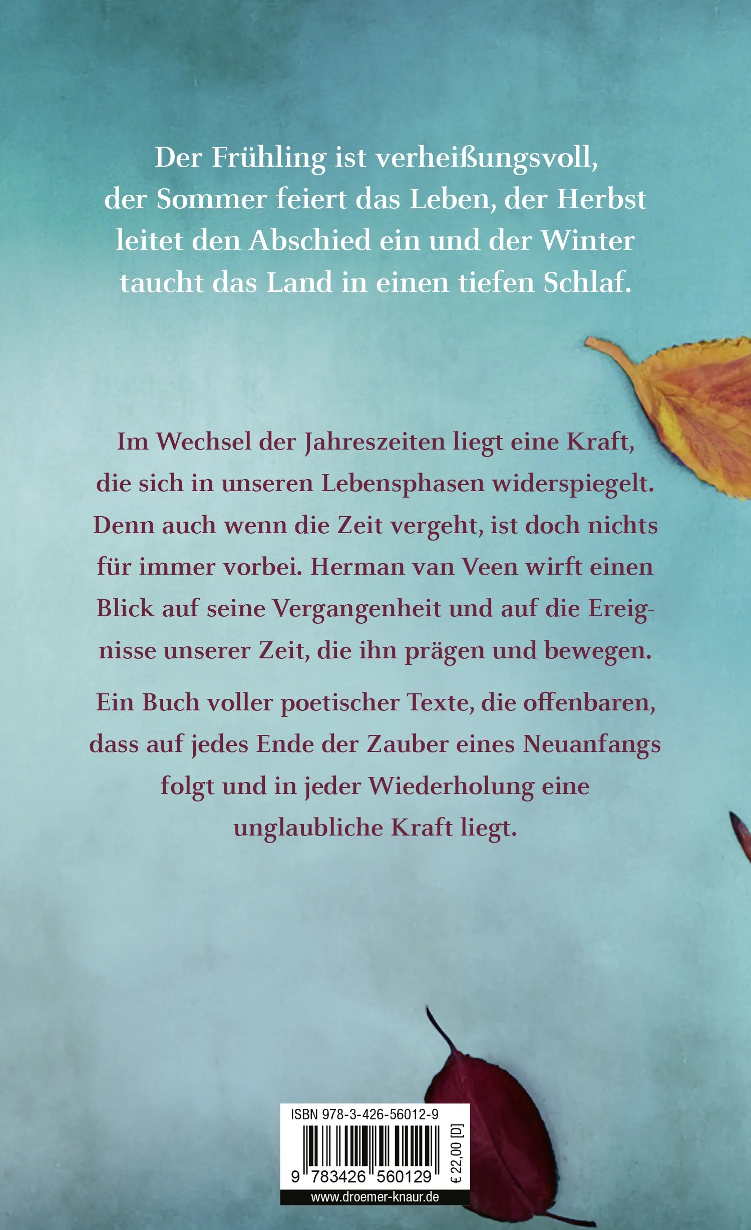 Buchrückseite von 'Jahreszeiten' mit Klappentext - Gebundene Ausgabe