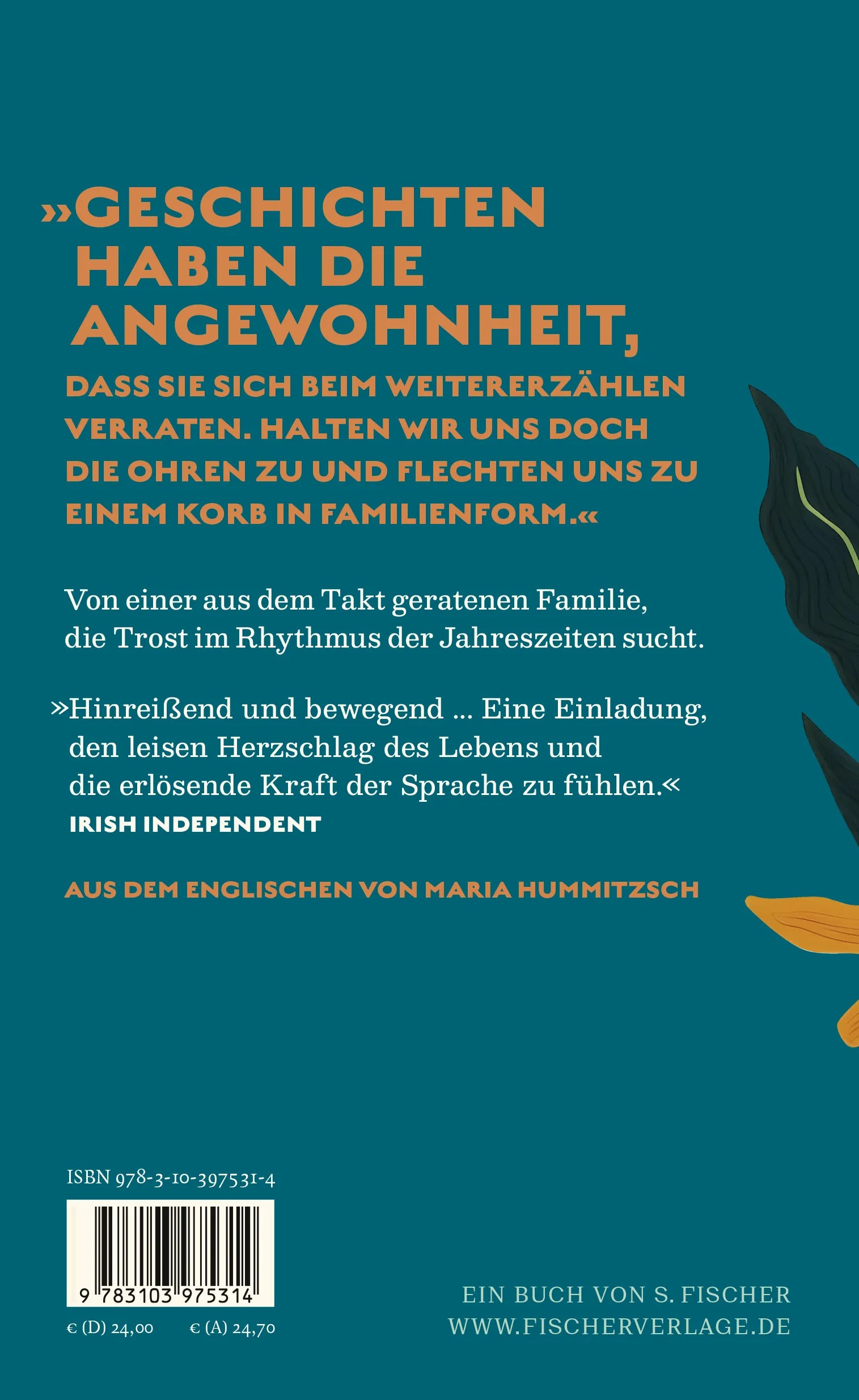 Buchrückseite von 'Jahreszeiten' mit Klappentext - Gebundene Ausgabe
