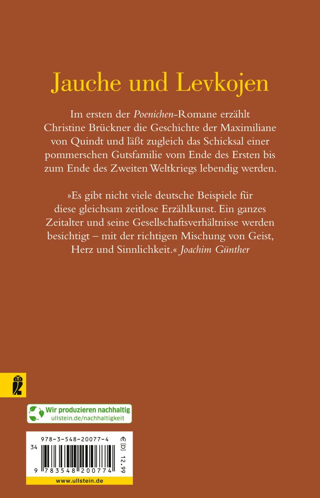 Buchrückseite von 'Jauche und Levkojen' mit Klappentext - Taschenbuch