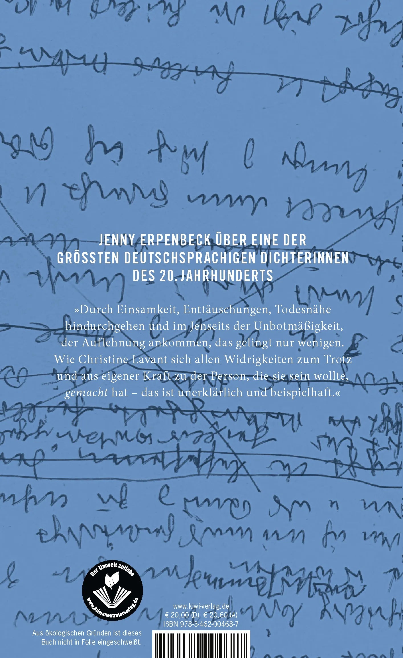Buchrückseite von 'Jenny Erpenbeck über Christine Lavant' mit Klappentext - Gebundene Ausgabe