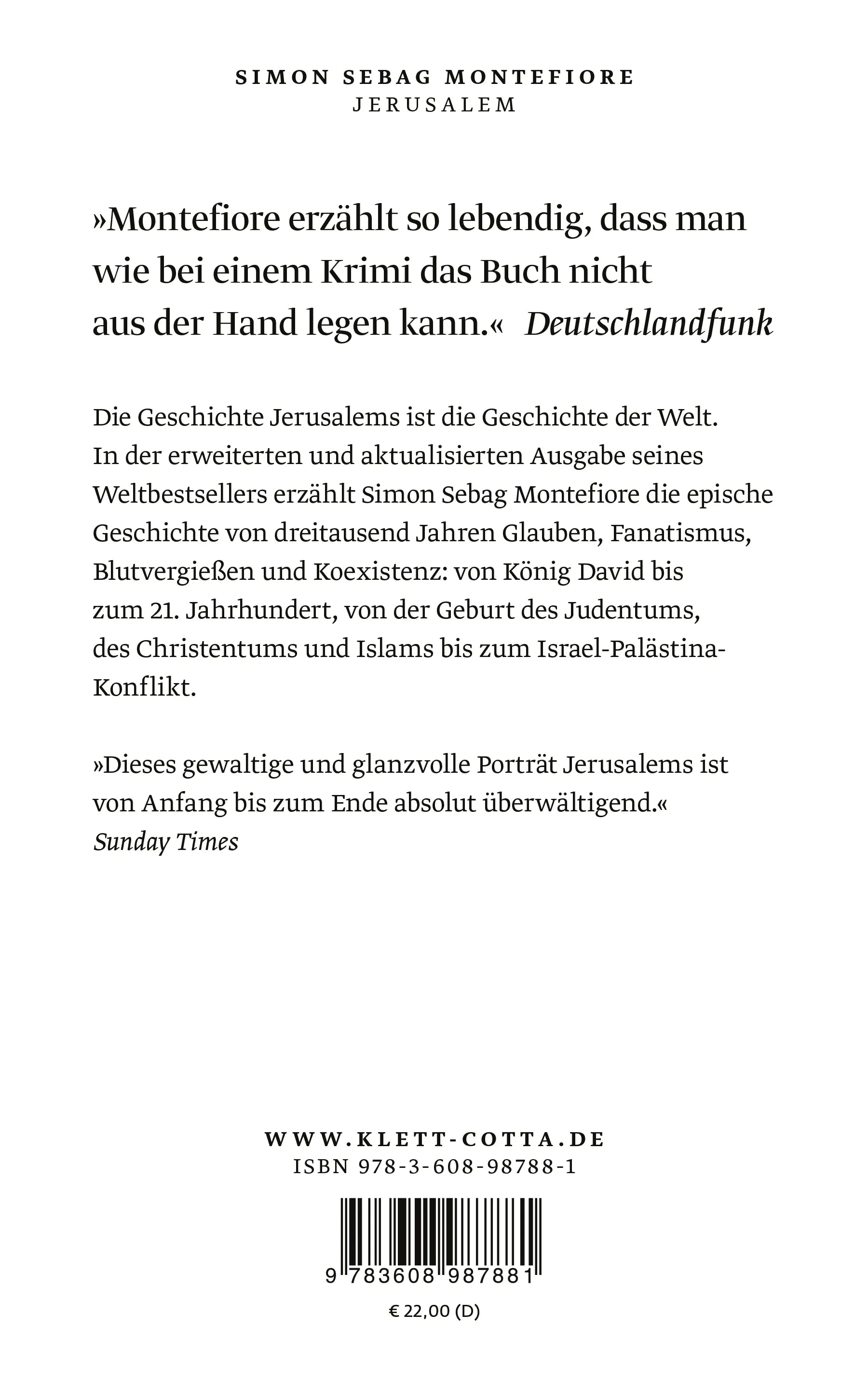 Buchrückseite von 'Jerusalem' mit Klappentext - Taschenbuch