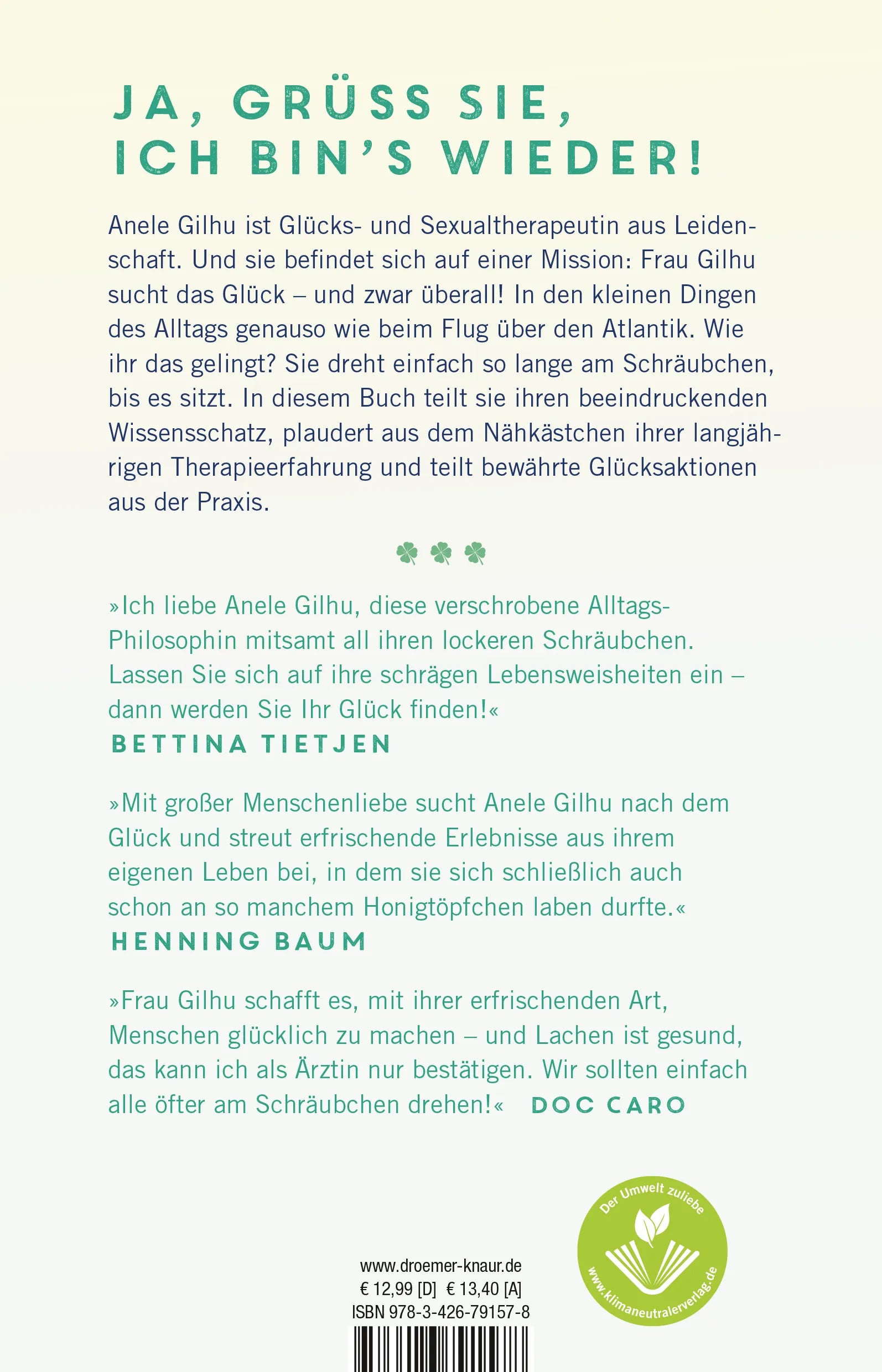 Buchrückseite von 'Jetzt wird am Schräubchen gedreht' mit Klappentext - Paperback