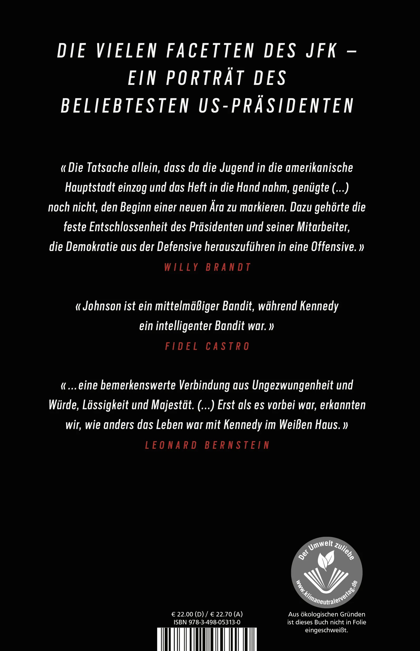 Buchrückseite von 'John F. Kennedy' mit Klappentext - Gebundene Ausgabe