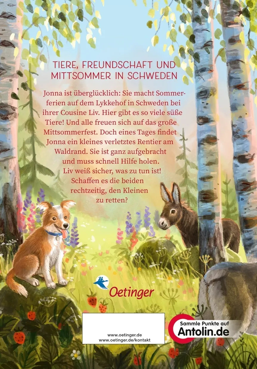 Buchrückseite von 'Jonna & Liv. Ein tierisches Mittsommerfest' mit Klappentext - Gebundene Ausgabe