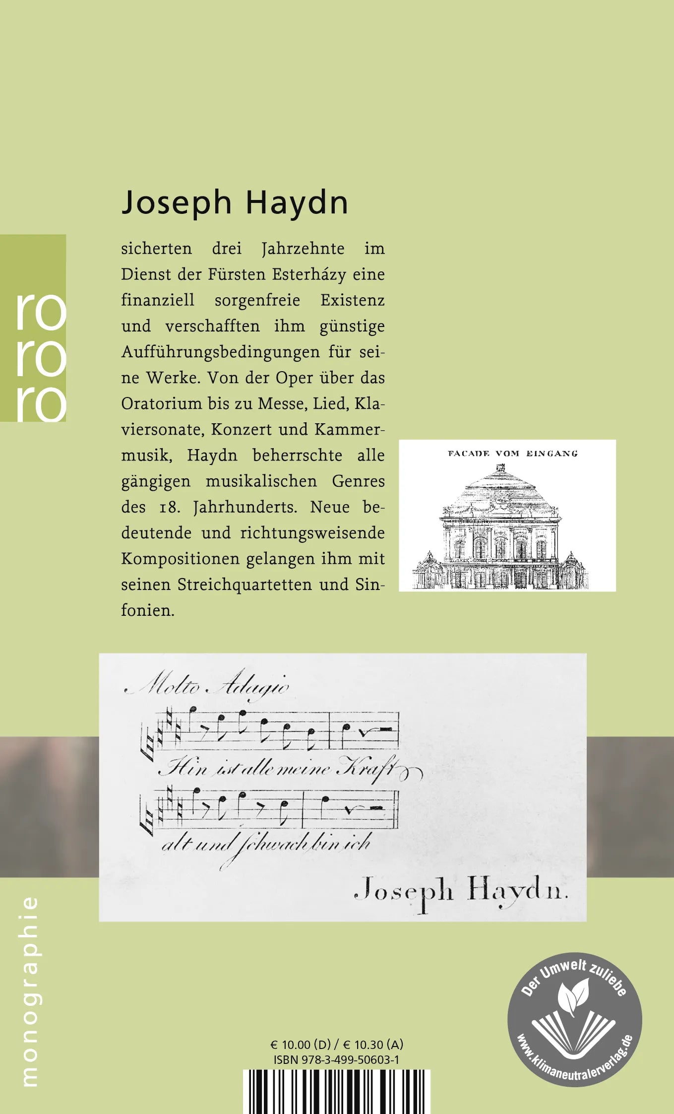 Buchrückseite von 'Joseph Haydn' mit Klappentext - Taschenbuch