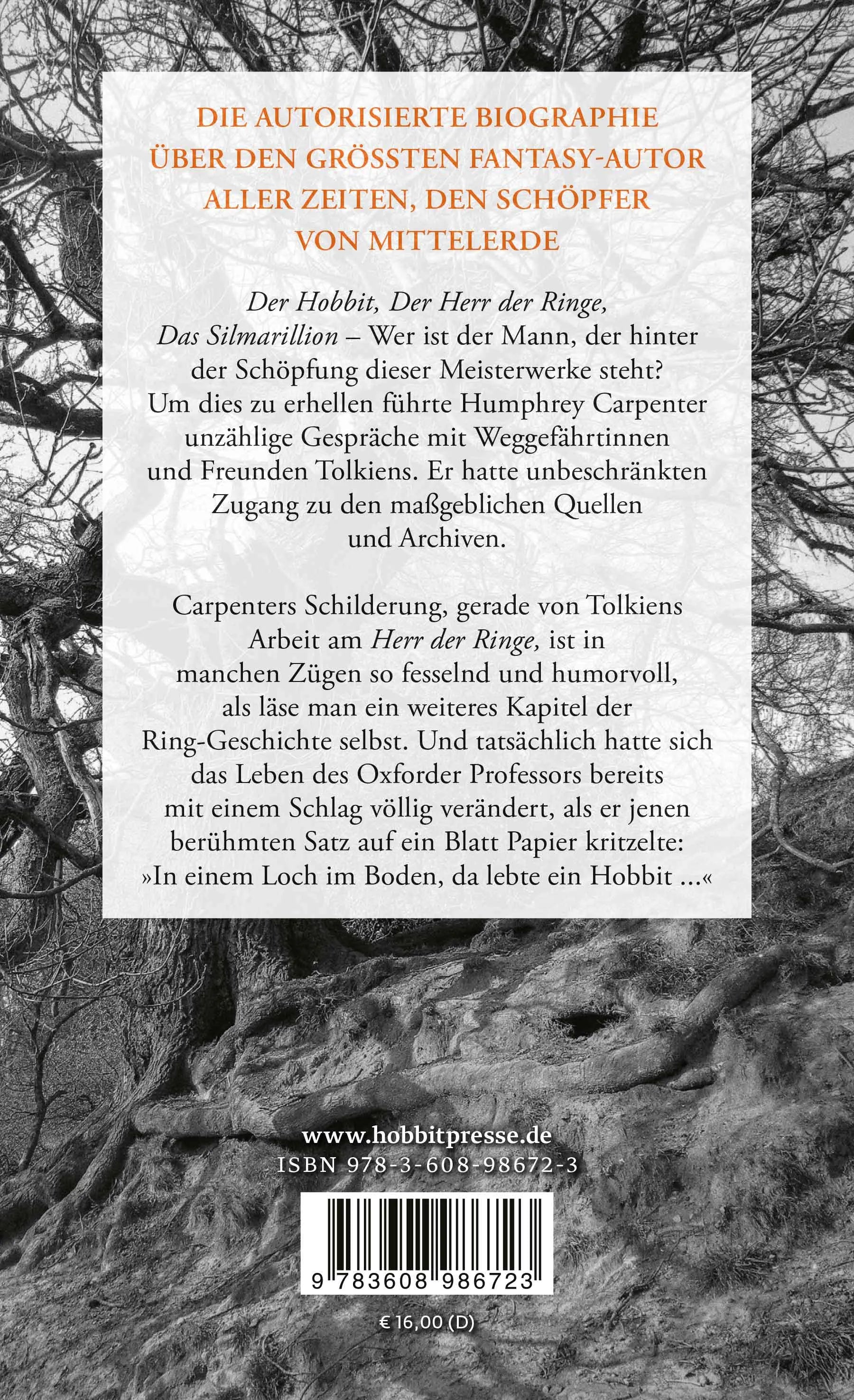 Buchrückseite von 'J.R.R. Tolkien' mit Klappentext - Taschenbuch