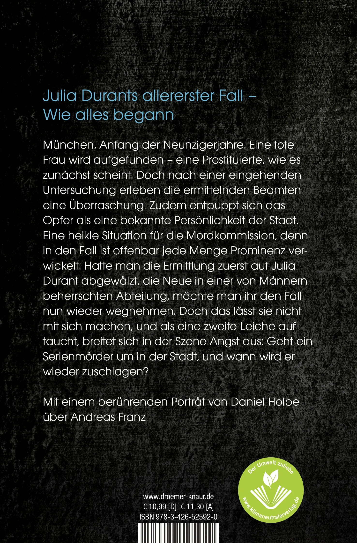 Buchrückseite von 'Julia Durant. Die junge Jägerin' mit Klappentext - Taschenbuch