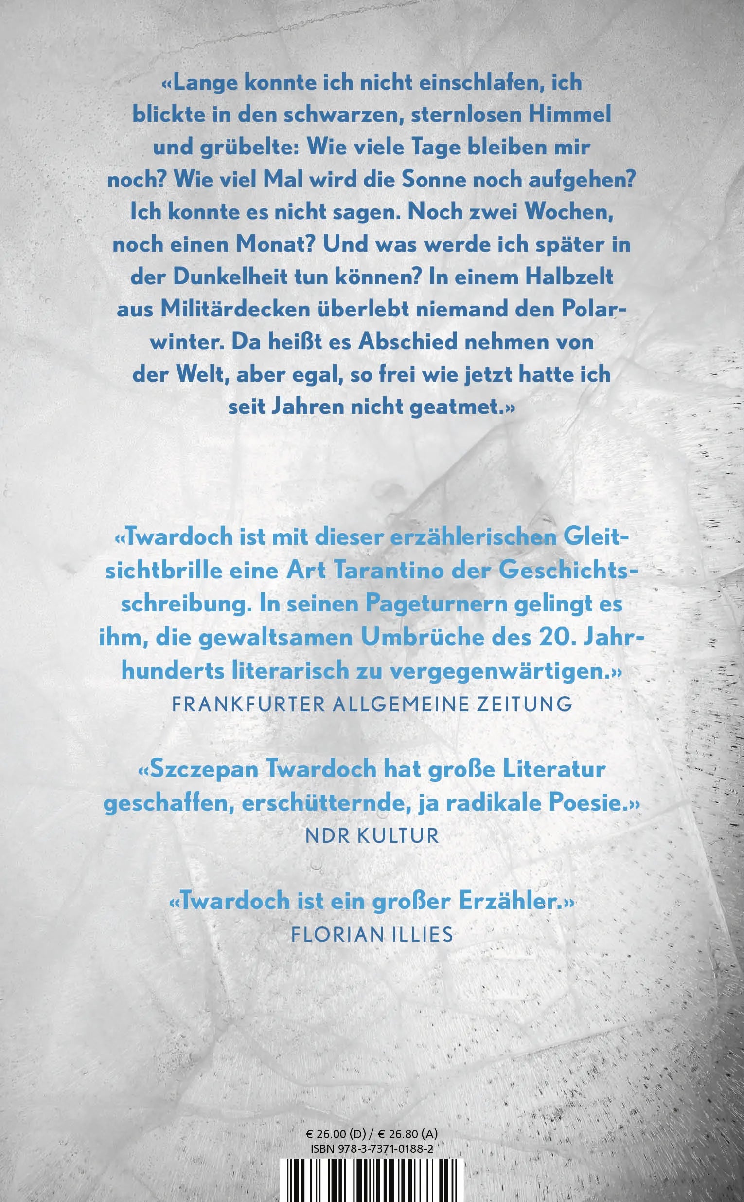 Buchrückseite von 'Kälte' mit Klappentext - Gebundene Ausgabe