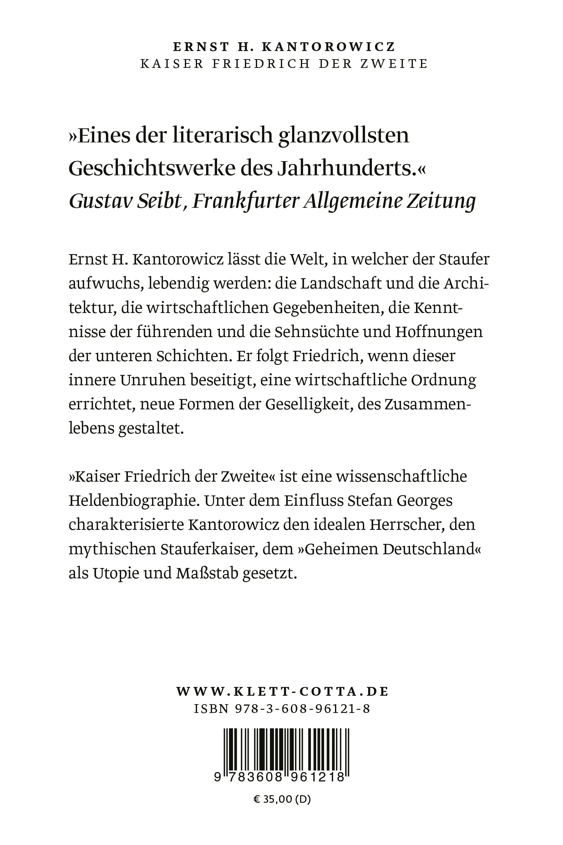 Buchrückseite von 'Kaiser Friedrich der Zweite' mit Klappentext - Paperback