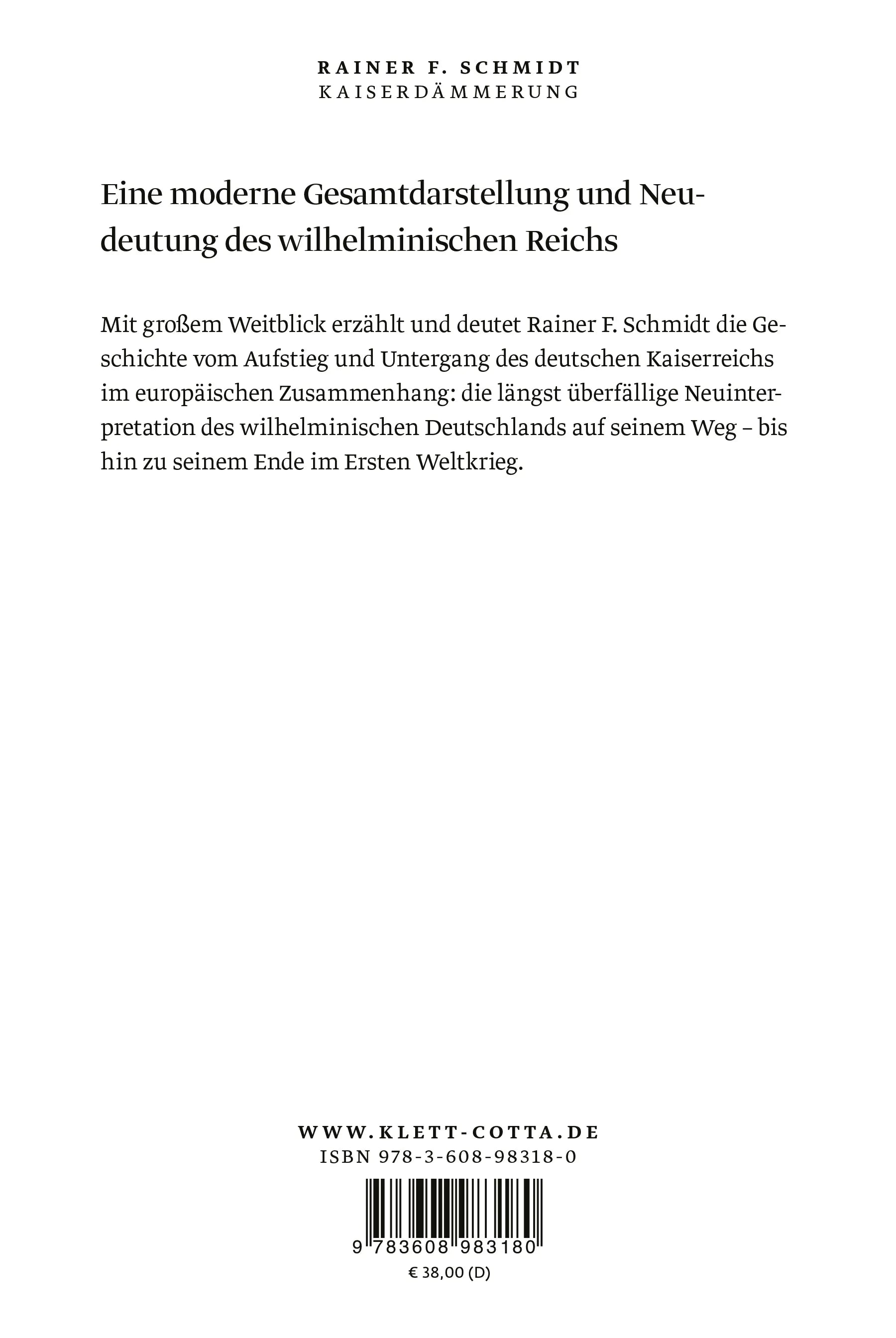 Buchrückseite von 'Kaiserdämmerung' mit Klappentext - Gebundene Ausgabe