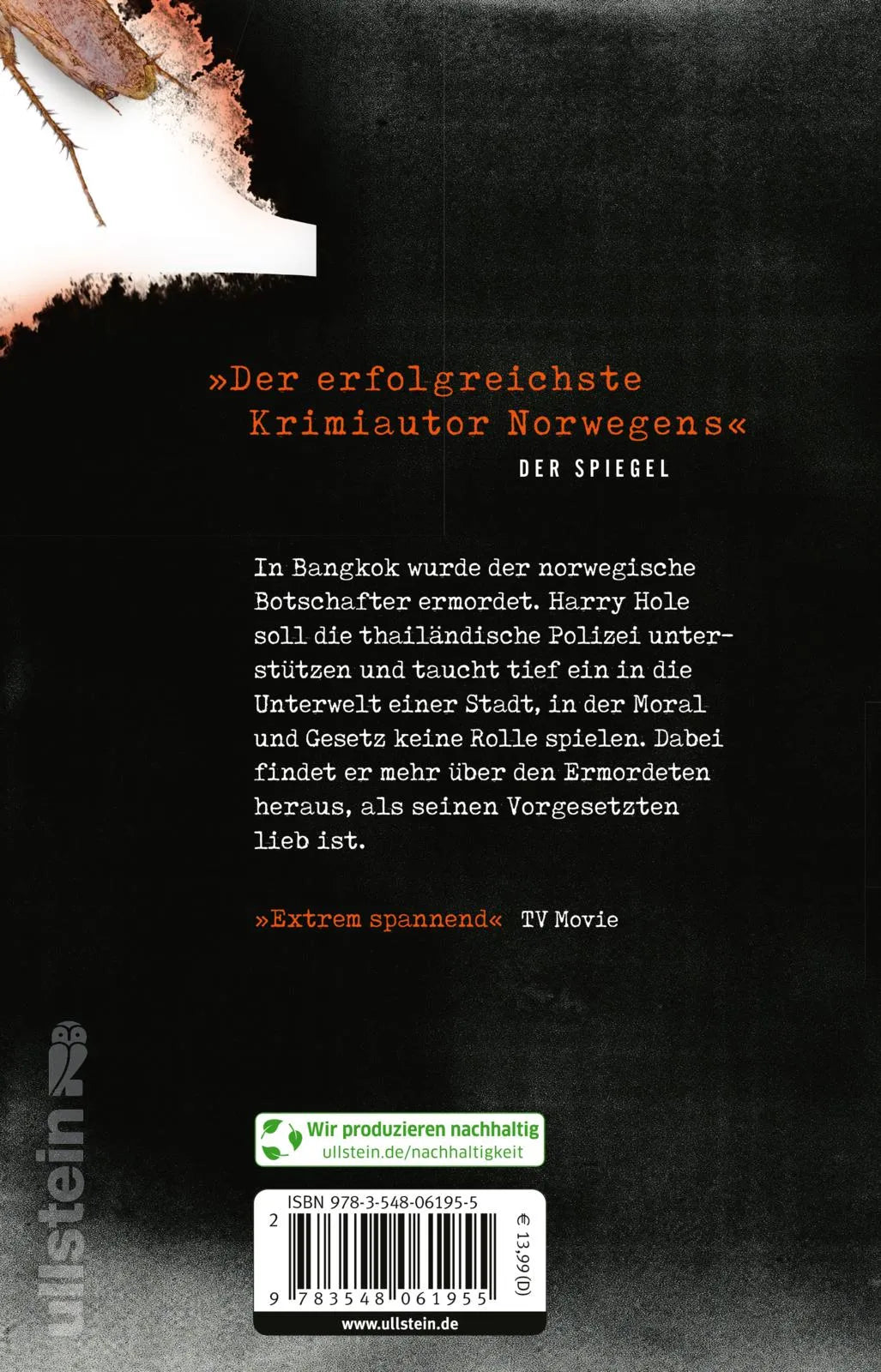 Buchrückseite von 'Kakerlaken' mit Klappentext - Taschenbuch