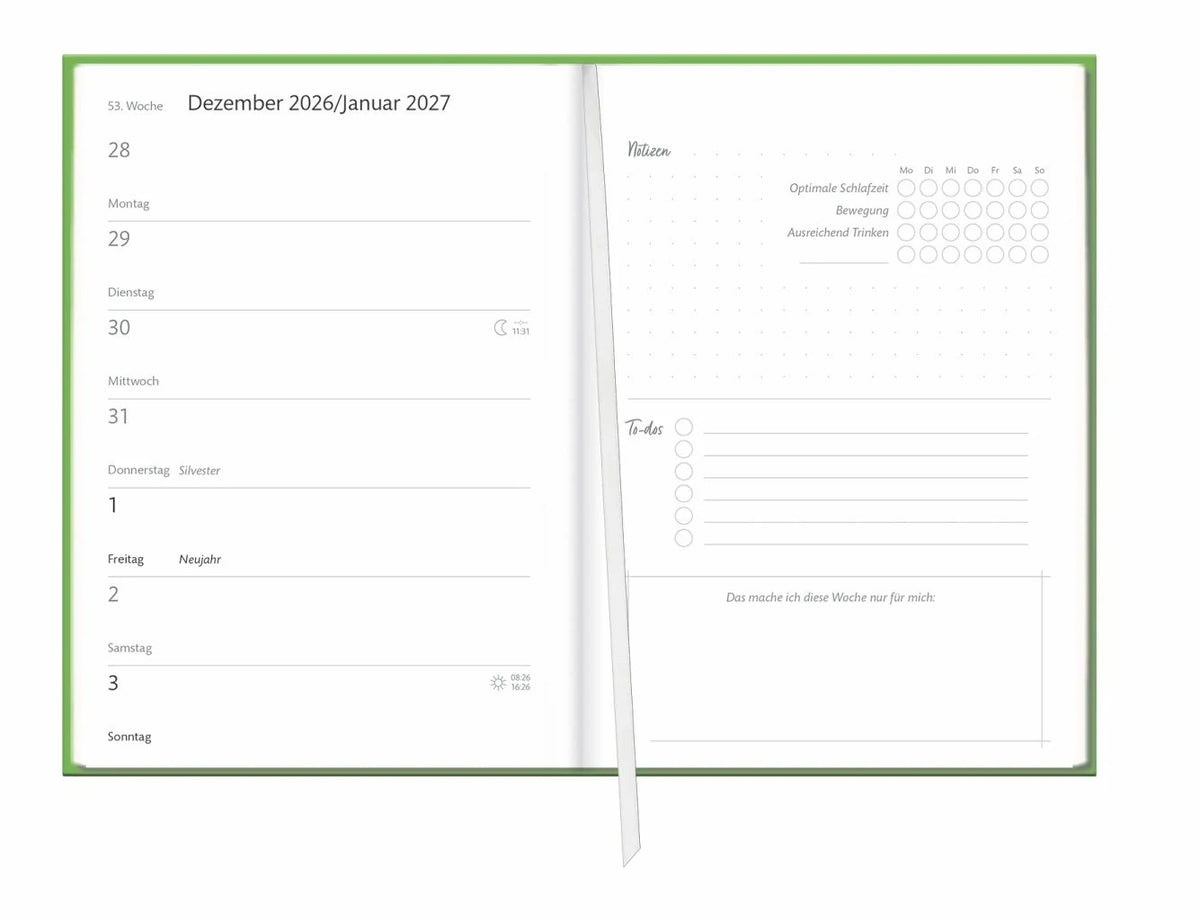 Kalenderbuch A6 grün 2027 – Ansicht
