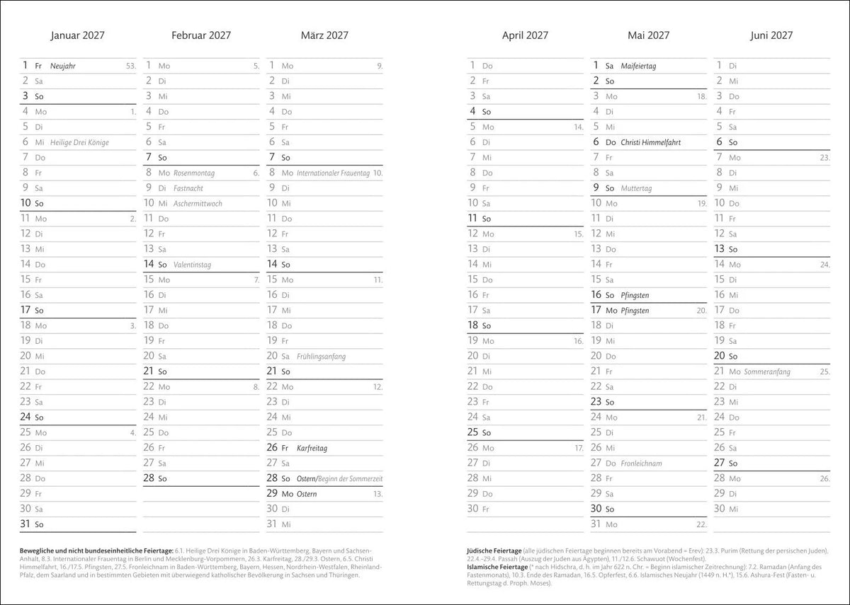 Kalenderbuch A6 koralle 2027 – Ansicht