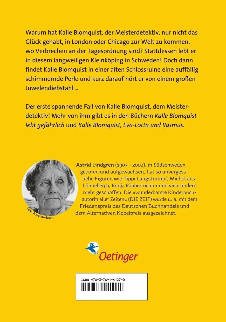 Buchrückseite von 'Kalle Blomquist 1. Meisterdetektiv' mit Klappentext - Gebundene Ausgabe