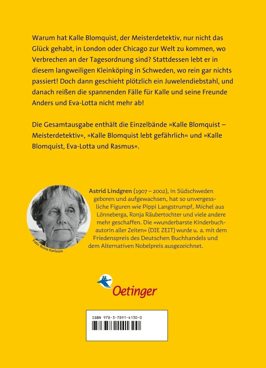 Buchrückseite von 'Kalle Blomquist. Gesamtausgabe' mit Klappentext - Gebundene Ausgabe