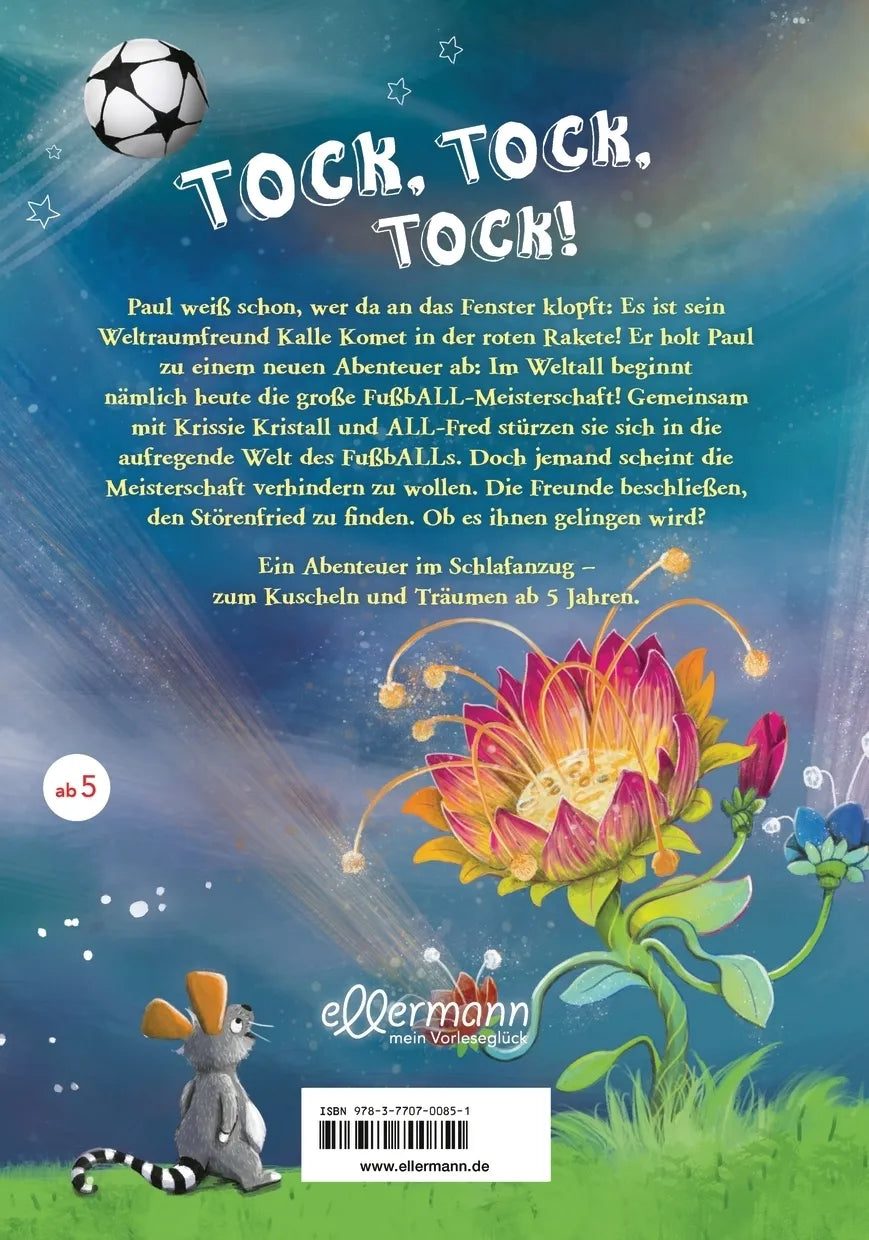 Buchrückseite von 'Kalle Komet 3. Die FußbALL-Meisterschaft' mit Klappentext - Gebundene Ausgabe