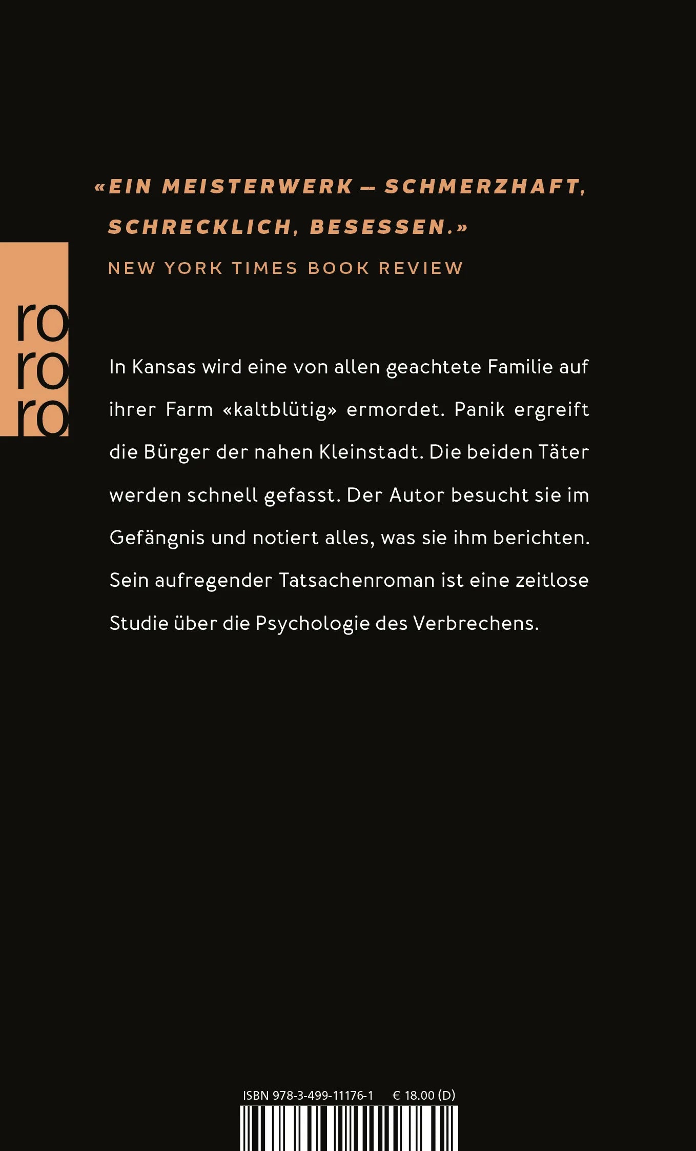 Buchrückseite von 'Kaltblütig' mit Klappentext - Taschenbuch