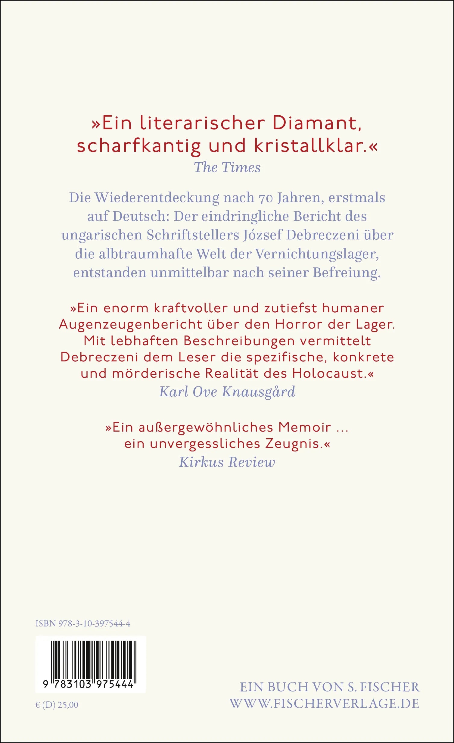 Buchrückseite von 'Kaltes Krematorium' mit Klappentext - Gebundene Ausgabe