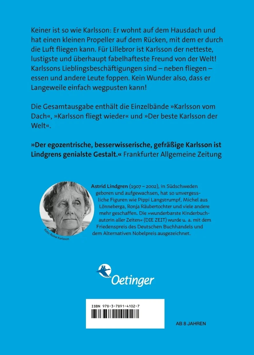 Buchrückseite von 'Karlsson vom Dach. Gesamtausgabe' mit Klappentext - Gebundene Ausgabe