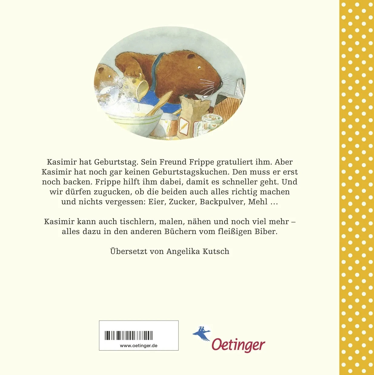 Buchrückseite von 'Kasimir backt' mit Klappentext - Gebundene Ausgabe