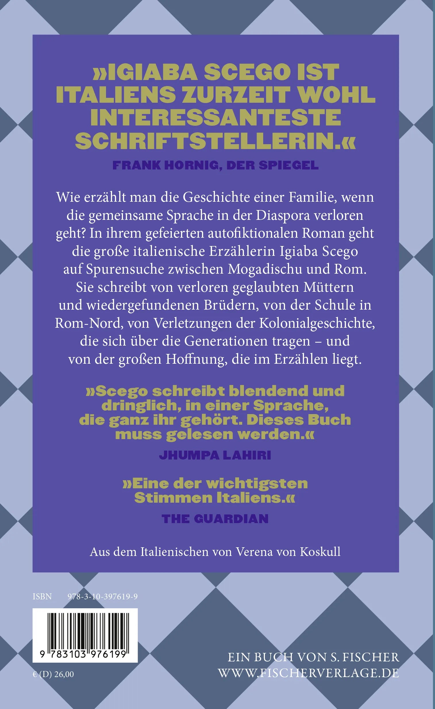 Buchrückseite von 'Kassandra in Mogadischu' mit Klappentext - Gebundene Ausgabe